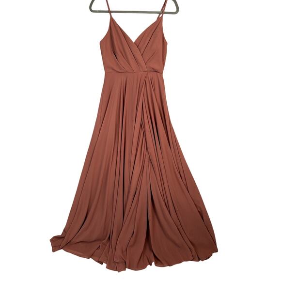 LuLus Surplice Chiffon Maxi Gown Size Small Dusty Rose Bridesmaid Formal Prom - Picture 1 of 13